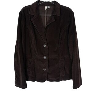 St Johns Bay Jacket Womens XL Brown Corduroy Blazer Button Front Casual